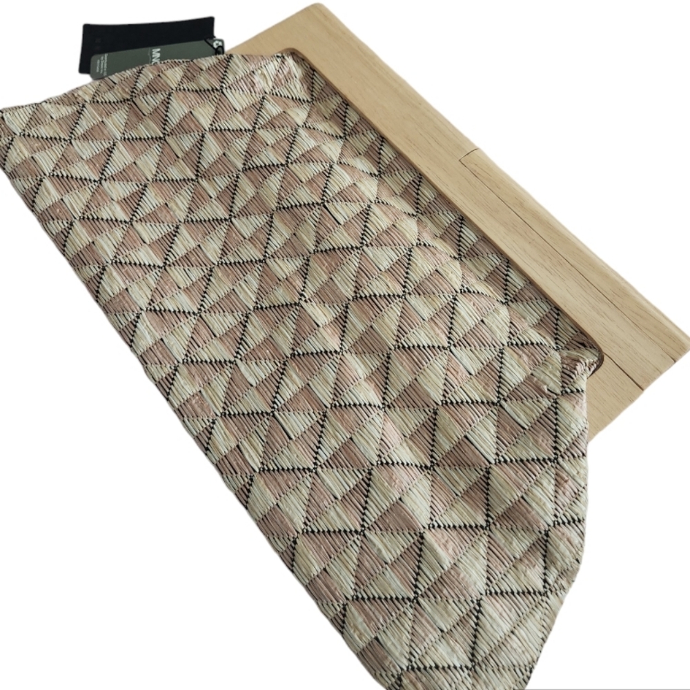 NWT Mango MNG Straw Wooden Clutch/ Wristlet Bag - Picture 5 of 9